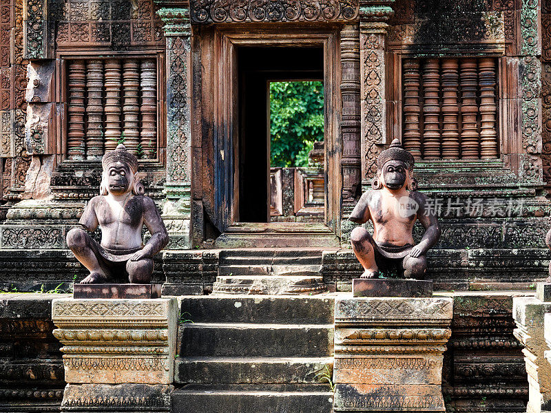 猴子王子雕像。Banteay Srei寺庙，吴哥窟，柬埔寨